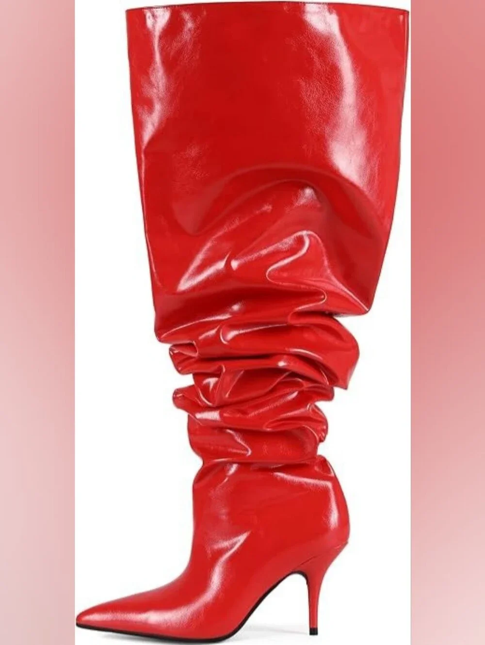 Sexy Red Slouchy Thigh High Semi Kitten Stiletto Boots